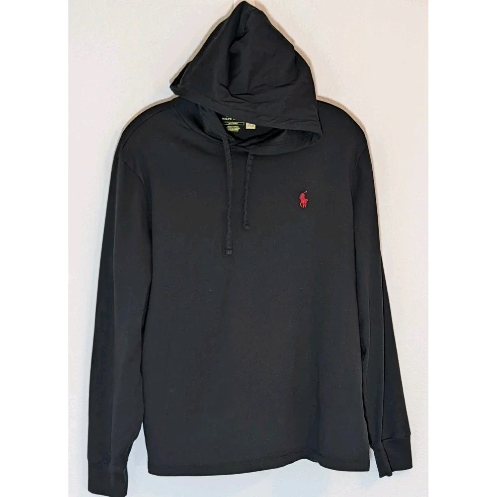 Polo Ralph Lauren‎ Men's Hoodie T-Shirt Long Sleeve Black Red Pony Size Medium